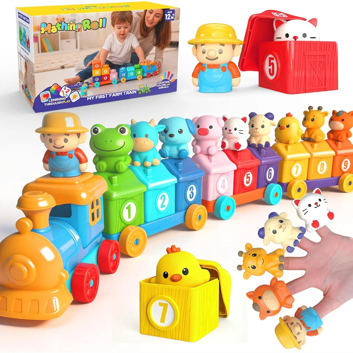 Montessori Farm Train Set for Toddlers Counting & Sorting Toy