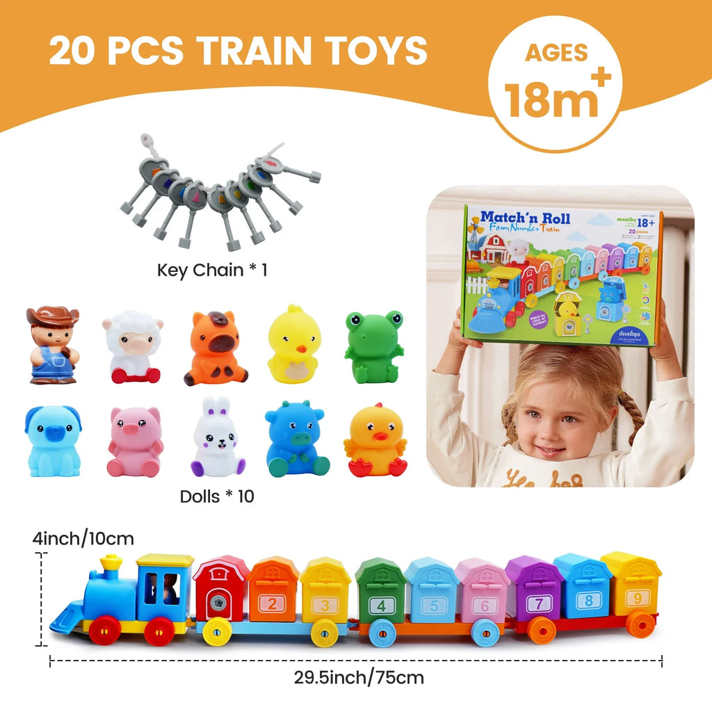 Montessori Farm Train Set for Toddlers Counting & Sorting Toy