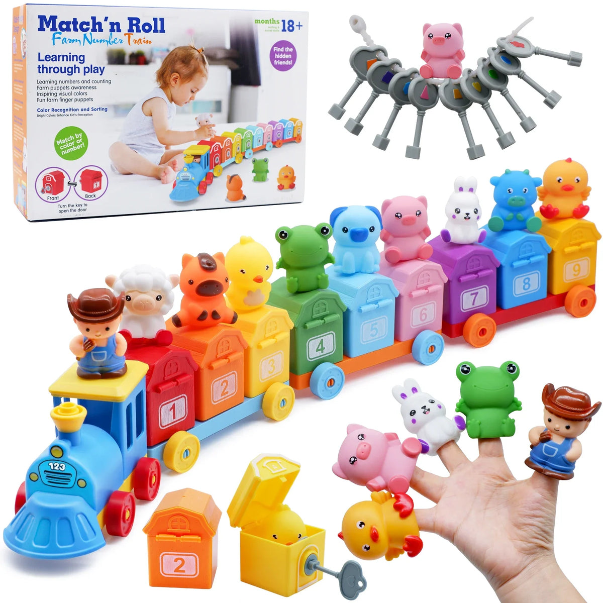 Montessori Farm Train Set for Toddlers Counting & Sorting Toy